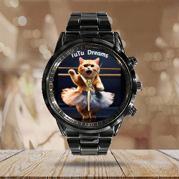 Discover TuTu Dreams Dancing Ballet Kitty Cat Calendar Steel Band Watch