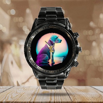 Discover Weimaraner Japanese Retro Synthwave Calendar Steel Band Watch