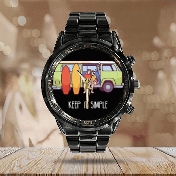 Discover Keep It Simple I Camping Van Campsite Motif Baseball Tees Calendar Steel Band Watch