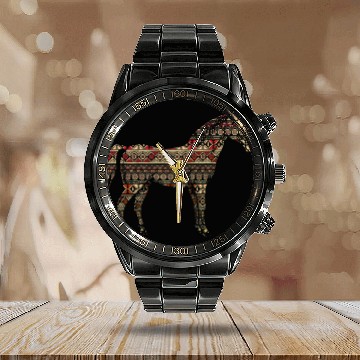 Discover Native American Geometric Horse 7 Calendar Steel Band Watch