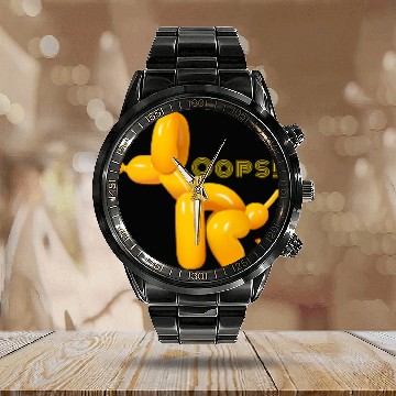 Discover Oops Pop Art Balloon Dog Pooping Calendar Steel Band Watch