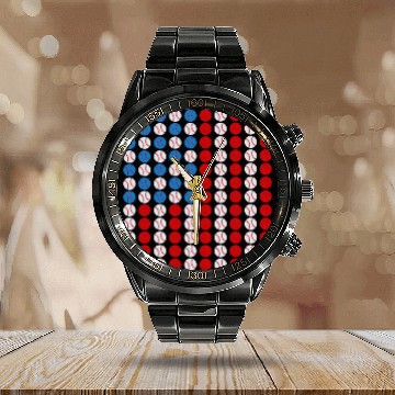 Discover Baseball USA Flag American Flag 1 Baseball Tees Calendar Steel Band Watch