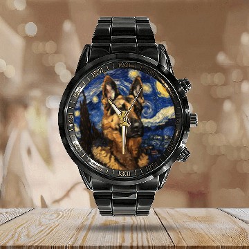 Discover German Shepherd Dog Van Gogh Style Starry Night 1 Calendar Steel Band Watch