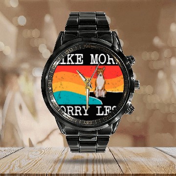 Discover Hike More Worry Less Basenji Graphic Hiking Calendar Steel Band Watch