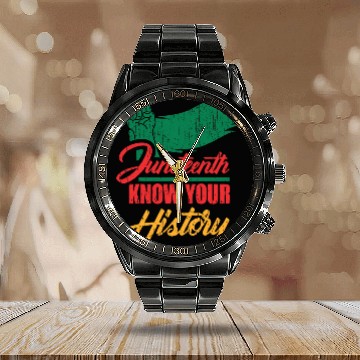 Discover Juneteenth know your history Calendar Steel Band Watch