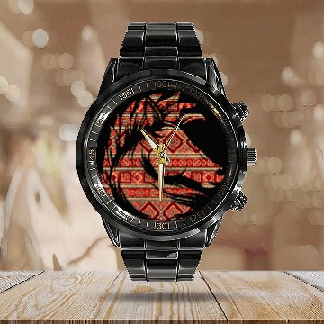 Discover Native American Geometric Horse 1 Calendar Steel Band Watch
