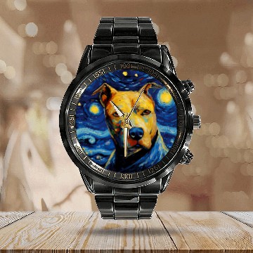 Discover Pitbull Starry Night For Dog Mom Dog Dad Calendar Steel Band Watch