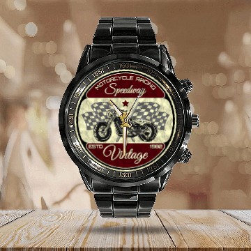 Discover Speedway Oldschool motorcycle for motorcyclists and bikers Calendar Steel Band Watch
