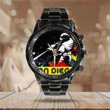 Discover San Diego Baseball Pop Art Style Baseball Fans Calendar Steel Band Watch