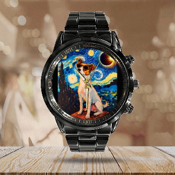 Discover Total Solar Eclipse Toy Fox Terrier Dog Calendar Steel Band Watch