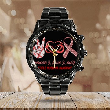 Discover Peace Love Cure Multiple Myeloma Awareness 1 Calendar Steel Band Watch