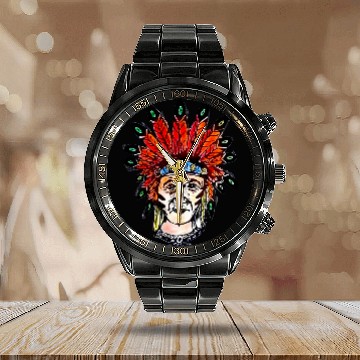 Discover Native American Indian Warrior Apache Tribe vintages Style Calendar Steel Band Watch