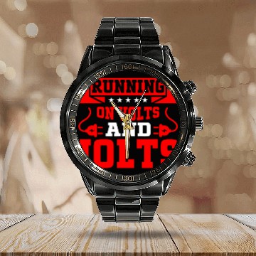 Discover Running on Volts and Jolts Electrician Baseball Tees Calendar Steel Band Watch