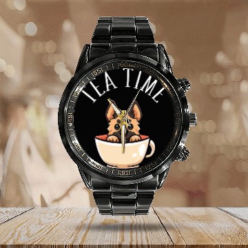 Discover German Shepherd Tea Time Funny Dog Beverage Baseball Tees Calendar Steel Band Watch