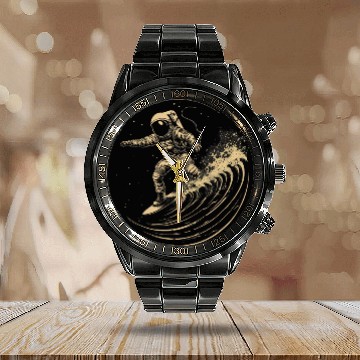 Discover Surfing Astronaut funny design Calendar Steel Band Watch