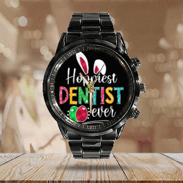 Discover Hoppiest dentists Ever Bunny Ears buffalo plaids Easter Calendar Steel Band Watch