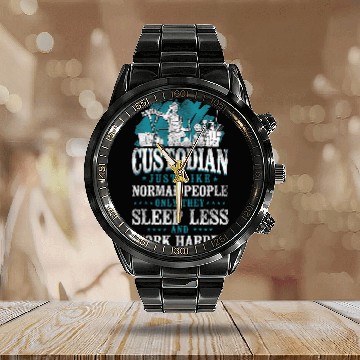Discover School Custodian Janitor Custodian Just Like Normal People Zip Calendar Steel Band Watch