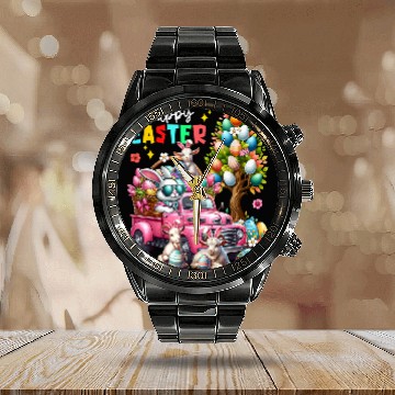 Discover Happy Easter Three Cute Bunny Goats On Pickup Truck Baseball Tees Calendar Steel Band Watch