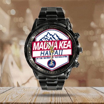 Discover Mauna Kea Cycling Hawaii Calendar Steel Band Watch