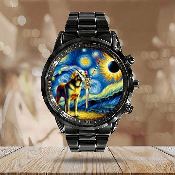 Discover Labrador Retriever Solar Eclipse 2024 Van Gogh Starry Night Baseball Tees Calendar Steel Band Watch