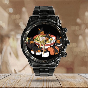 Discover Ramen Sushi Miniature Pinscher Dog Calendar Steel Band Watch