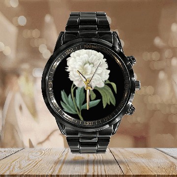 Discover PierreJosephRedoute White Peony Paint Flower Gardener Calendar Steel Band Watch