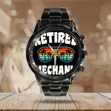 Discover Retired Mechanic Funny Retirement Congratulations Baseball Tees Calendar Steel Band Watch