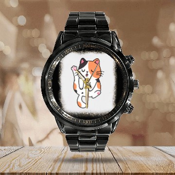 Discover Kawaii Cat Daddy Mommy Boy Girl Funny Leopard Bleached Baseball Tees Calendar Steel Band Watch