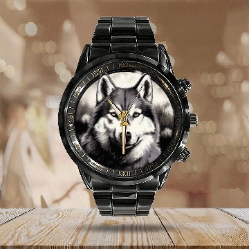 Discover Siberian Husky Full Moon Dog Lovers Calendar Steel Band Watch