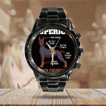 Discover Superior German Engineering Dog Doberman Pincher 1 Calendar Steel Band Watch