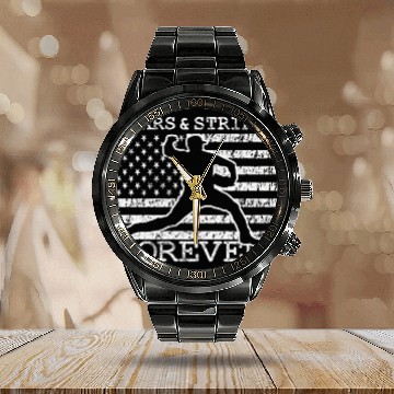 Discover Stars and Strikes Forever Baseball Pitcher American Flag Calendar Steel Band Watch