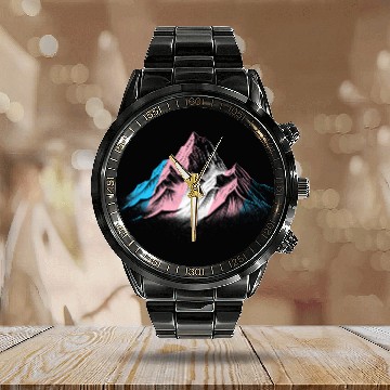 Discover Subtle Transgender Pride Month Mountain Hiking Camping Trans Calendar Steel Band Watch