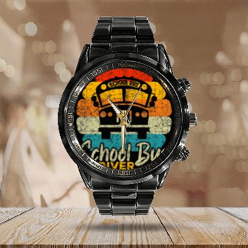 Discover School Bus Driver 70s Retro vintages Sunset Art Retirement Calendar Steel Band Watch