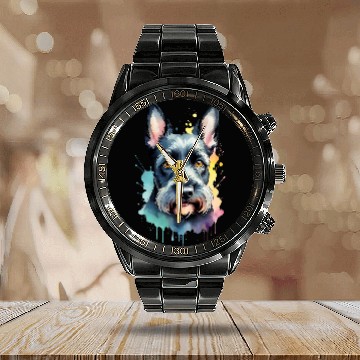 Discover Schnauzer Portrait Dynamic Splash Unleash Joy Calendar Steel Band Watch