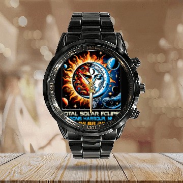 Discover Retro Solar Eclipse Parsons Harbour Newfoundland Canada Calendar Steel Band Watch