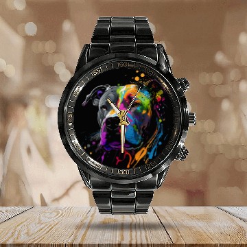 Discover Pitbull Splash Art Cute Dog Lover Calendar Steel Band Watch