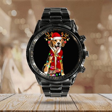 Discover Santa Beagle reindeer Light Christmas Calendar Steel Band Watch