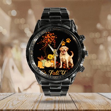 Discover Labrador Retriever Fall Autumn Leaf Maple Tree Thanksgiving Baseball Tees Calendar Steel Band Watch