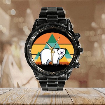 Discover Polar Bear 2Antarctica Bear Retro Sunset Zip Calendar Steel Band Watch