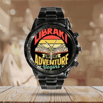 Discover Library Where Adventure Begins Books Librarian Library Baseball Tees Calendar Steel Band Watch