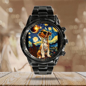Discover Total Solar Eclipse Wire Hair Fox Terrier 5 Calendar Steel Band Watch