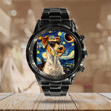 Discover Total Solar Eclipse Wire Hair Fox Terrier 4 Calendar Steel Band Watch
