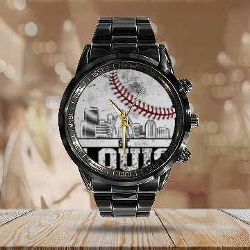 Discover St Louis Baseball Skyline Cityscape Retro St Louis Design Calendar Steel Band Watch