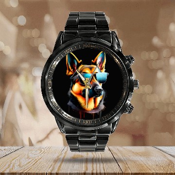 Discover German Shepherd Short Haired Shepherd Dog Design Zip Calendar Steel Band Watch