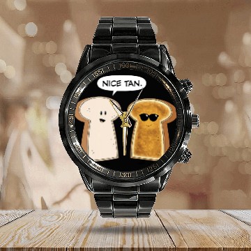 Discover Nice Tan Bread and Toast Calendar Steel Band Watch
