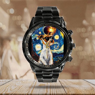 Discover Total Solar Eclipse Wire Fox Terrier Dog 2 Calendar Steel Band Watch