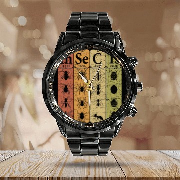 Discover Insects Periodic Table Elements Entomologist Retro Bugs 21 Zip Calendar Steel Band Watch