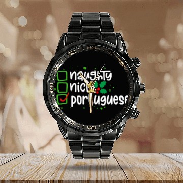 Discover Portuguese Christmas Santas Naughty or Nice List Calendar Steel Band Watch