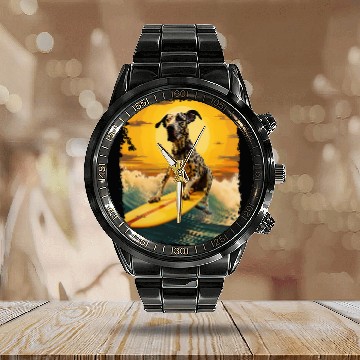 Discover Surfing Great Dane Calendar Steel Band Watch