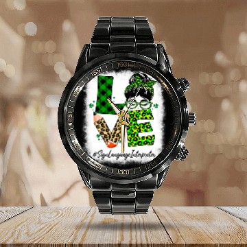 Discover Sign Language Interpreter Love Bleached St Patricks Day Calendar Steel Band Watch